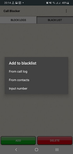 Call blocker options to add numbers
