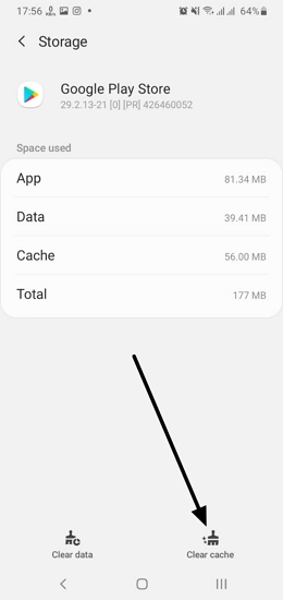 Clear cache in Play store app