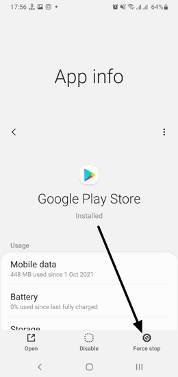 Force stop Google play store