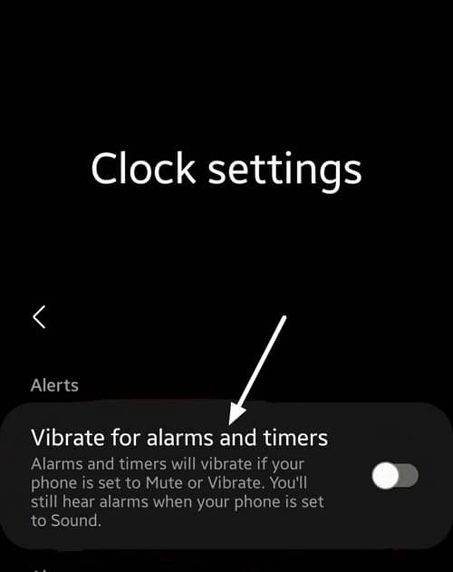 Turn off vibrate for alarms and timers