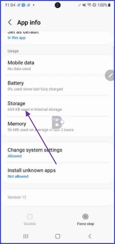 Bluetooth App Storage Settings