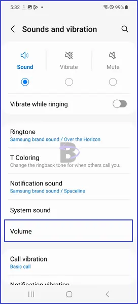 Volume settings