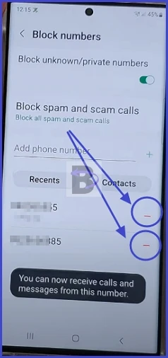 Block numbers on Samsung Galaxy