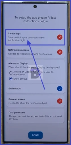 Select which apps can activate notification lights
