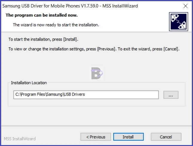 Installation location of the Samsung USB driver