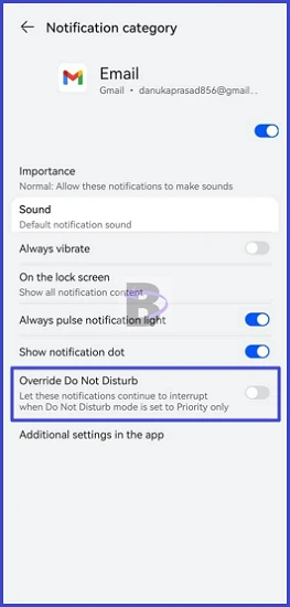 Override Do Not Disturb for the Gmail Address