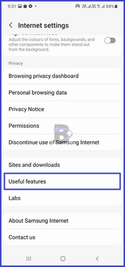 Samsung Internet Settings - Useful features