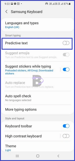 Turn off Predective text on Samsung keyboard