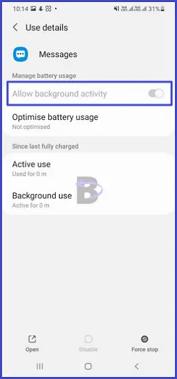 Allow background activity for messages app