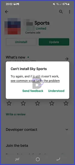 Play Store apps not updating error messsage