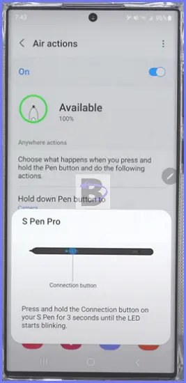 connection prompt for S Pen pro