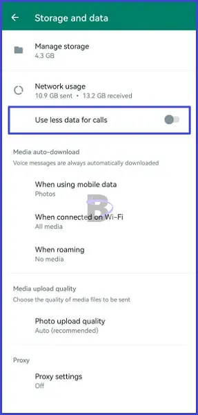 Use less data for calls Whatsapp