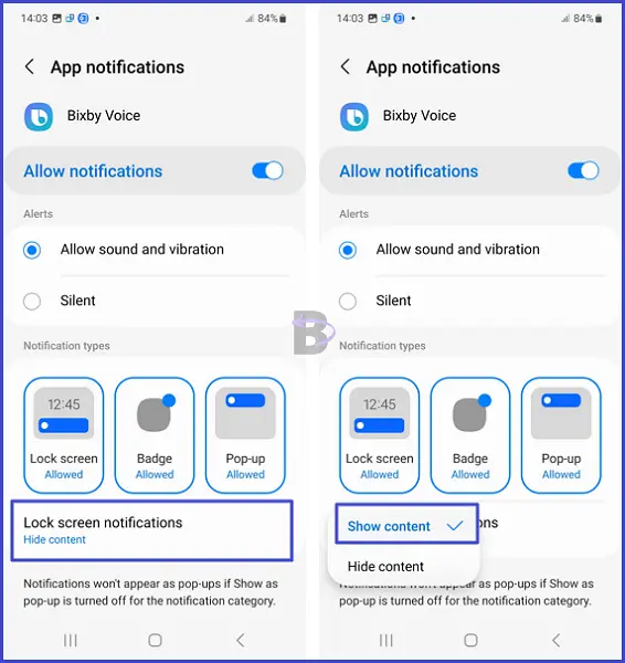 Allow bixby to show lock screen notifications