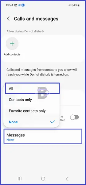 Allow messages in Do Not Disturb settings