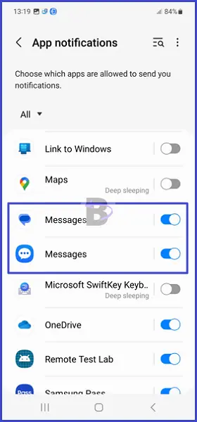 Enable app notifications message app
