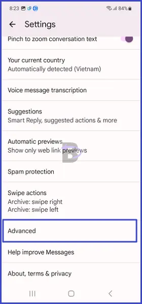 Google Messages Advanced settings