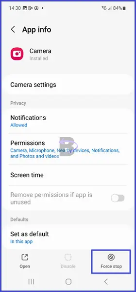 Force stop the camera app