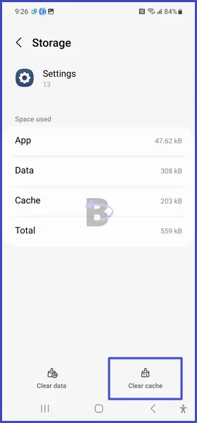 Clear settings app cache