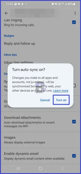 Confirm turn on auto-sync