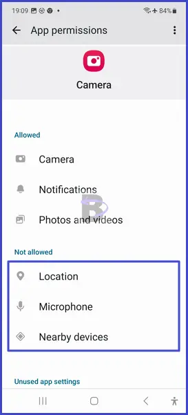 Not allowed permissions for camera app