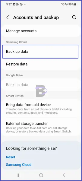 Back up data (samsung cloud)