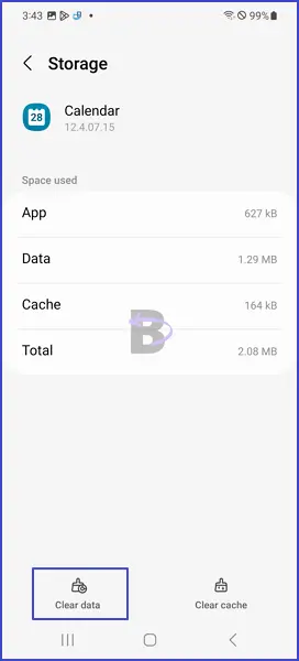 Clear samsung calendar app data