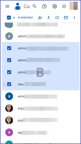 Selected contacts of google contacts