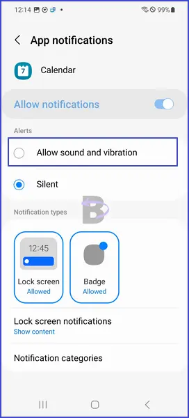 Allow sound and vibration for samsung calendar