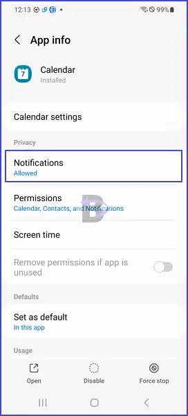 Samsung calendar notification settings