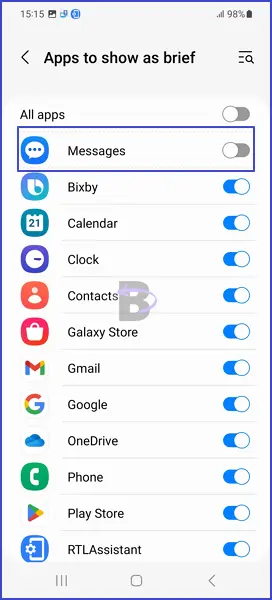 Show apps to show as brief - enable apps