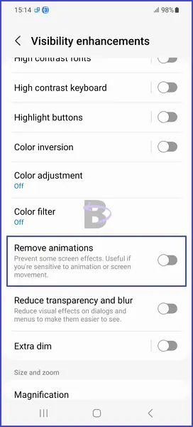 Remove animations in accessibility settings